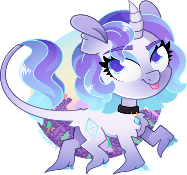 Size: 1088x1019 | Tagged: safe, alternate version, artist:amberpone, derpibooru import, rarity, pony, unicorn, spoiler:g5, alternate design, blue eyes, chest fluff, collar, cute, digital art, eyebrows, female, g5, horn, jewelry, looking at you, makeup, mare, necklace, paint tool sai, piercing, purple, rarity (g5), redesign, simple background, smiling, solo, tongue out, tongue piercing, transparent background, unshorn fetlocks