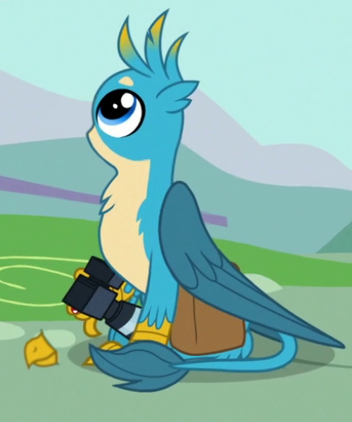 Size: 500x600 | Tagged: safe, derpibooru import, edit, edited screencap, screencap, gallus, gryphon, dragon dropped, beak, beakless, camera, cartoon physics, cropped, cute, gallabetes, i have no mouth and i must scream, male, modular, no mouth, out of context, solo