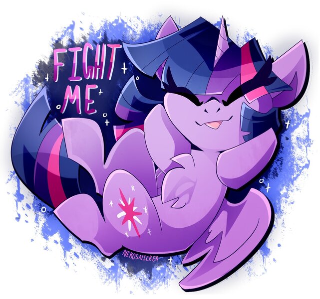 Size: 1705x1595 | Tagged: safe, artist:nekosnicker, derpibooru import, twilight sparkle, twilight sparkle (alicorn), alicorn, pony, :p, abstract background, chest fluff, cute, eye clipping through hair, eyes closed, female, fight me, mare, smug, smuglight sparkle, solo, teasing, tongue out, twiabetes