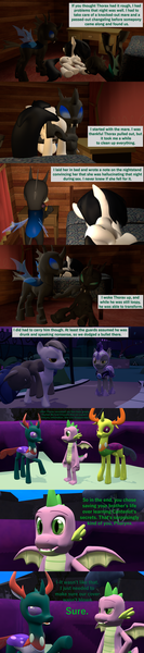 Size: 1920x8640 | Tagged: 3d, artist:papadragon69, bed, changedling, changedling brothers, changeling, changeling hive, comic, comic:spike's cyosa, cyoa, derpibooru import, disguise, disguised changeling, dragon, female, flashback, king thorax, knocked out, loopy, male, night guard, oc, older, older spike, passed out, pharynx, prince pharynx, source filmmaker, spike, suggestive, teenager, teenage spike, thorax, voyeurism, winged spike