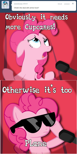 Size: 645x1280 | Tagged: safe, artist:j-brony, artist:nickman983, derpibooru import, pinkie pie, pony, ask tickled pinkie, pun, solo, sunglasses