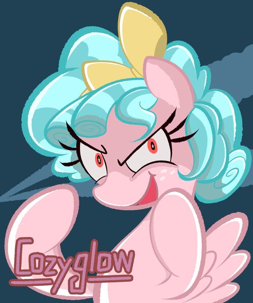 Size: 1701x2041 | Tagged: safe, artist:garammasara, derpibooru import, cozy glow, pegasus, angry, evil, female, filly, freckles, looking at you, solo, text