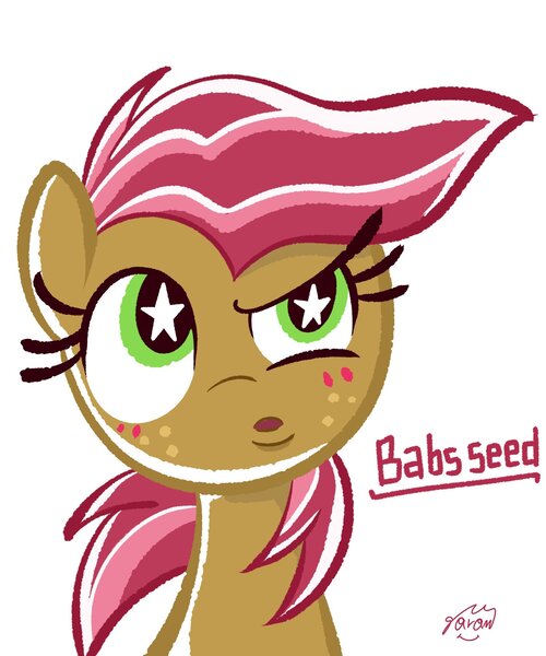 Size: 1701x2041 | Tagged: safe, artist:garammasara, derpibooru import, babs seed, female, filly, simple background, solo, starry eyes, white background, wingding eyes
