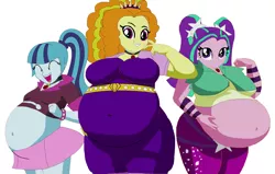 Size: 2221x1414 | Tagged: artist needed, safe, derpibooru import, adagio dazzle, aria blaze, sonata dusk, equestria girls, adagio wobble, aria blob, base used, bbw, belly, big belly, big breasts, breasts, dazzling, disguise, disguised siren, fat, female, looking at you, ms paint, smiling, sonatubby, weight gain