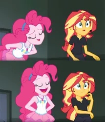 Size: 834x972 | Tagged: safe, derpibooru import, edit, edited screencap, editor:shyinka, screencap, pinkie pie, sunset shimmer, all the world's off stage, equestria girls, equestria girls series, approval, choose your own ending (season 1), comic, cute, exploitable meme, female, lesbian, meme, meme template, not sure if want, pinkie being pinkie, screencap comic, shipping, sunsetpie, template, want