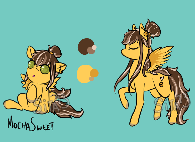 Size: 1100x800 | Tagged: safe, artist:lavvythejackalope, derpibooru import, oc, oc:mocha sweet, unofficial characters only, pegasus, pony, :o, baby, baby pony, colored hooves, ear piercing, earring, eyes closed, hair bun, jewelry, open mouth, pegasus oc, piercing, raised hoof, reference sheet, underhoof, wings