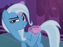 Size: 830x625 | Tagged: cropped, cup, derpibooru import, magic, safe, screencap, solo, teacup, that pony sure does love teacups, trixie, uncommon bond
