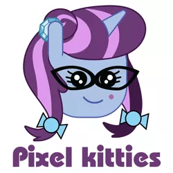Size: 6000x6000 | Tagged: safe, artist:samoht-lion, derpibooru import, oc, oc:pixelkitties, unofficial characters only, pony, unicorn, bow, bust, glasses, hair bow, horn, simple background, smiling, text, unicorn oc, white background