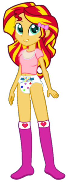 Size: 307x822 | Tagged: artist needed, source needed, suggestive, alternate version, derpibooru import, sunset shimmer, equestria girls, abdl, bib, bow, clothes, cute, diaper, diaper fetish, fetish, shirt, simple background, socks, solo, transparent background