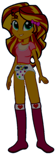 Size: 301x832 | Tagged: artist needed, source needed, suggestive, alternate version, derpibooru import, sunset shimmer, equestria girls, abdl, bib, bow, clothes, cute, diaper, diaper fetish, fetish, shirt, simple background, socks, solo, transparent background