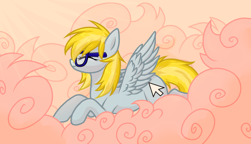 Size: 2160x1245 | Tagged: safe, alternate version, artist:alfury, derpibooru import, oc, oc:cloud cuddler, unofficial characters only, pegasus, pony, base used, cloud, commission, cutie mark, female, glasses, lying down, mouse cursor, solo, ych result