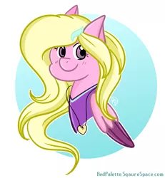 Size: 1010x1094 | Tagged: safe, artist:redpalette, derpibooru import, oc, unofficial characters only, pegasus, pony, blonde, bust, clothes, cute, female, hairclip, jacket, mare, pink, portrait, smiling