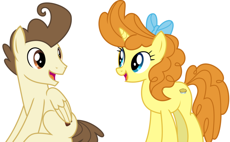 Size: 5563x3435 | Tagged: safe, artist:sketchmcreations, derpibooru import, pound cake, pumpkin cake, pegasus, pony, unicorn, the last problem, bow, brother and sister, cake twins, female, hair bow, looking at each other, male, older, older pound cake, older pumpkin cake, siblings, simple background, sitting, smiling, transparent background, twins, vector