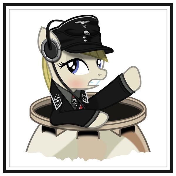 Size: 900x900 | Tagged: safe, artist:brony-works, derpibooru import, earth pony, pony, blonde, blue eyes, clothes, female, headset, mare, nazi, nazi germany, nazipone, panzer, schutzstaffel, solo, tank (vehicle), third reich, uniform, waffen-ss, world war ii