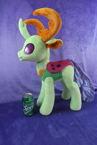 Size: 3648x5472 | Tagged: artist:kazzysart, changedling, changeling, derpibooru import, irl, king thorax, male, photo, plushie, safe, soda can, solo, sprite (drink), thorax