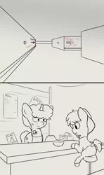 Size: 1137x1917 | Tagged: safe, artist:triplesevens, derpibooru import, oc, pony, city, colt, cyberpunk, cyoa, description is relevant, female, food, ghetto, male, metro, monochrome, nil quest, noodles, story included, tunnel, underground, vulgar