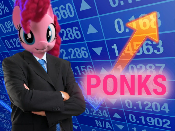 Size: 680x510 | Tagged: 3d, anthro, arrow, clothes, derpibooru import, edit, female, hello pinkie pie, photoshop, pinkie pie, ponk, safe, solo, stonks, suit