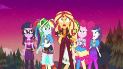 Size: 1920x1080 | Tagged: safe, derpibooru import, screencap, applejack, fluttershy, pinkie pie, rainbow dash, rarity, sci-twi, sunset shimmer, twilight sparkle, equestria girls, equestria girls series, sunset's backstage pass!, spoiler:eqg series (season 2), humane five, humane seven, humane six, music festival outfit