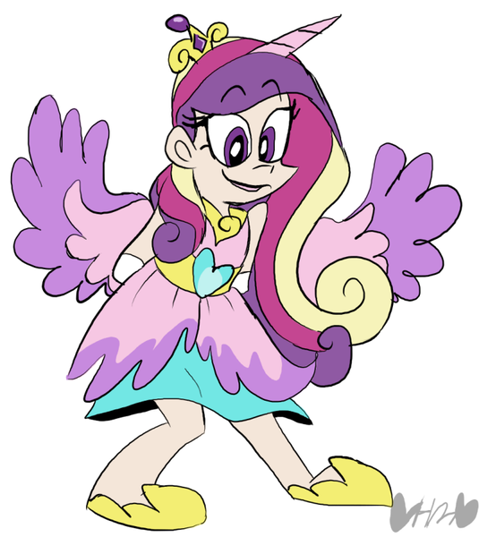 Size: 713x800 | Tagged: alicorn humanization, artist:mirabuncupcakes15, belt, clothes, crown, derpibooru import, dress, female, flats, heart, horn, horned humanization, human, humanized, jewelry, lipstick, princess cadance, regalia, safe, shoes, simple background, skirt, solo, white background, winged humanization, wings