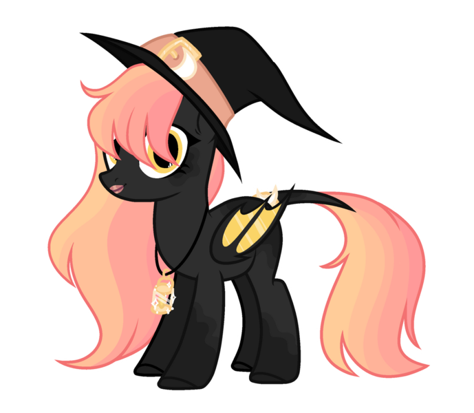 Size: 1024x892 | Tagged: safe, artist:chococolte, derpibooru import, oc, bat pony, pony, female, hat, jewelry, mare, necklace, simple background, solo, transparent background, witch hat