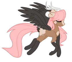 Size: 1280x1101 | Tagged: safe, artist:koloredkat, derpibooru import, oc, oc:raven, unofficial characters only, hybrid, eyes closed, interspecies offspring, offspring, parent:discord, parent:fluttershy, parents:discoshy, simple background, socks (coat marking), solo, transparent background