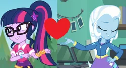 Size: 1274x686 | Tagged: safe, derpibooru import, edit, sci-twi, trixie, twilight sparkle, equestria girls, equestria girls series, forgotten friendship, sunset's backstage pass!, spoiler:eqg series (season 2), female, geode of telekinesis, lesbian, magical geodes, music festival outfit, sci-twixie, shipping, shipping domino, twixie