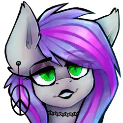 Size: 2048x2048 | Tagged: safe, artist:earthpone, derpibooru import, oc, oc:windseeker, unofficial characters only, bat pony, pony, avatar, bust, choker, commission, ear piercing, earring, emo, eyeshadows, female, goth, jewelry, lipstick, looking at camera, looking at you, makeup, mare, piercing, portrait, simple background, smiling, smirk, transparent background