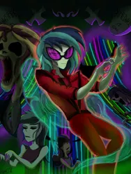 Size: 1759x2345 | Tagged: safe, artist:mixdaponies, derpibooru import, bon bon, lyra heartstrings, octavia melody, sunset shimmer, sweetie drops, twilight sparkle, vinyl scratch, ghost, undead, zombie, equestria girls, dancing, gravestone, michael jackson, thriller