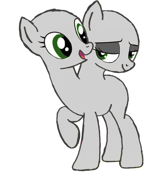 Size: 868x921 | Tagged: safe, artist:calebtyink, derpibooru import, earth pony, pony, base, conjoined, conjoined twins, lidded eyes, multiple heads, raised hoof, simple background, smiling, template, two heads, white background