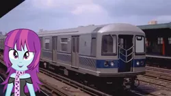 Size: 1334x750 | Tagged: safe, derpibooru import, edit, editor:topsangtheman, mystery mint, equestria girls, looking at you, new york city, new york city subway, photoshop, train, train station