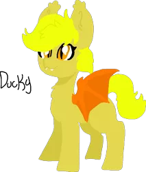 Size: 797x934 | Tagged: safe, artist:nootaz, derpibooru import, oc, oc:ducky, bat pony, bat pony oc, bat wings, ear tufts, fangs, simple background, slit eyes, spread wings, transparent background, wings