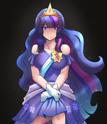 Size: 800x920 | Tagged: alicorn, artist:tzc, black background, clothes, coronation dress, cute, derpibooru import, dress, human, humanized, older, older twilight, princess twilight 2.0, safe, second coronation dress, simple background, solo, the last problem, twiabetes, twilight sparkle, twilight sparkle (alicorn)