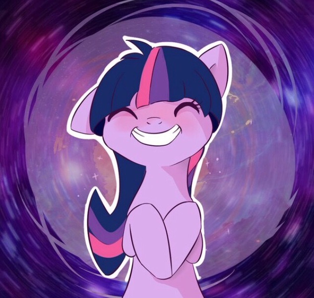 Size: 640x607 | Tagged: safe, artist:fikakorv, derpibooru import, edit, twilight sparkle, earth pony, pony, leak, spoiler:g5, abstract background, earth pony twilight, eyes closed, female, g5, grin, mare, redesign, smiling, solo, twilight sparkle (g5), white outline