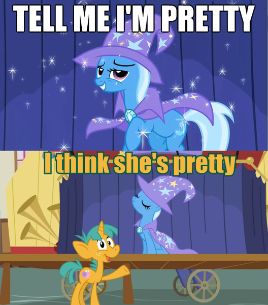 Size: 626x712 | Tagged: boast busters, caption, comic, derpibooru import, edit, edited screencap, image macro, meme, safe, screencap, screencap comic, snails, tell me i'm pretty, text, the fairly oddparents, trixie, trixie tang, trixie yells at everything