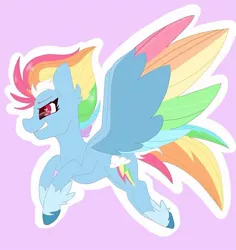 Size: 750x795 | Tagged: safe, derpibooru import, rainbow dash, pegasus, pony, leak, spoiler:g5, colored wings, female, flying, g5, hooves, mare, multicolored wings, rainbow dash (g5), rainbow wings, simple background, smiling, solo, spread wings, wings