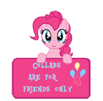 Size: 150x147 | Tagged: artist:majkashinoda626, collab info, collabs are for friends only, derpibooru import, pinkie pie, safe, sign, solo