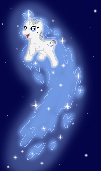 Size: 600x1014 | Tagged: safe, artist:ravenpuff, deleted from derpibooru, derpibooru import, oc, oc:star shot, unofficial characters only, pony, unicorn, female, flying, horn, levitation, magic, mare, night, open mouth, self-levitation, solo, stars, telekinesis, unicorn oc