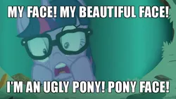 Size: 640x360 | Tagged: safe, derpibooru import, edit, edited screencap, screencap, sci-twi, twilight sparkle, ponified, pony, unicorn, equestria girls, equestria girls series, spring breakdown, spoiler:eqg series (season 2), caption, emperor kuzco, equestria girls ponified, image macro, impact font, kuzco, meme, pony face (spring breakdown), sci-twi's pony reaction, text, the emperor's new groove, unicorn sci-twi, uvula