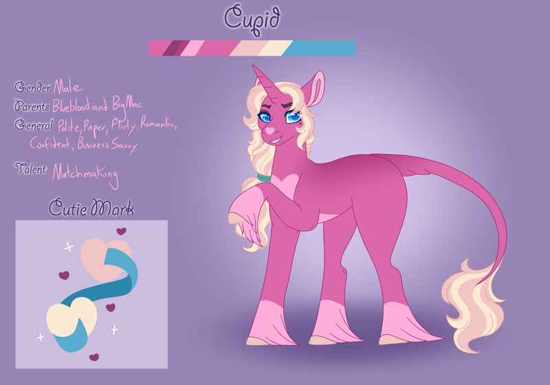 Size: 3500x2454 | Tagged: safe, artist:clay-bae, derpibooru import, oc, oc:cupid, pony, unicorn, magical gay spawn, male, offspring, parent:big macintosh, parent:prince blueblood, parents:bluemac, solo, stallion