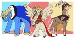 Size: 1800x900 | Tagged: safe, artist:housho, derpibooru import, ponified, alicorn, deer, hippogriff, pony, claude von riegan, dimitri alexandre blaiddyd, edelgard von hresvelg, female, fire emblem, fire emblem: three houses, male, stag, stallion