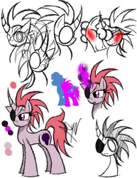 Size: 888x1150 | Tagged: safe, artist:didun850, derpibooru import, oc, oc:afterlight, unofficial characters only, pony, unicorn, blushing, bust, eyepatch, female, horn, mare, reference sheet, signature, unicorn oc, white eyes