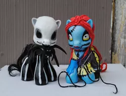 Size: 537x410 | Tagged: safe, artist:tat2ood-monster, derpibooru import, ponified, pony, bone, clothes, craft, crossover, female, irl, jack skellington, male, mare, photo, sally skellington, sculpture, skeleton, stallion, stitches, the nightmare before christmas