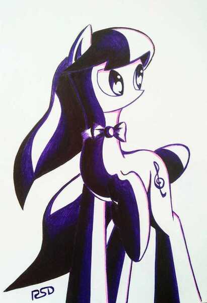 Size: 740x1080 | Tagged: safe, artist:rsd500, derpibooru import, octavia melody, earth pony, pony, female, gel pen, looking back, mane, simple background, stylized, traditional art, wind