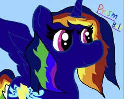 Size: 1015x816 | Tagged: safe, artist:kittycatrittycat, derpibooru import, oc, oc:prism bolt skies, alicorn, pony, alicorn oc, horn, multicolored hair, next generation, offspring, old picture, parent:rainbow dash, parent:soarin', parents:soarindash, rainbow hair, wings