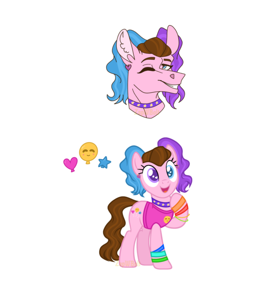 Size: 3704x4096 | Tagged: safe, artist:zapwboltbases, derpibooru import, oc, oc:sunshine smiles (ice1517), unofficial characters only, earth pony, pony, base used, bracelet, choker, clothes, ear piercing, earring, female, heart eyes, heterochromia, jewelry, mare, multicolored hair, one eye closed, open mouth, piercing, raised hoof, simple background, solo, tanktop, transparent background, wingding eyes, wink, wristband