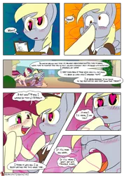 Size: 955x1350 | Tagged: suggestive, artist:teabucket, deleted from derpibooru, derpibooru import, derpy hooves, roseluck, earth pony, pegasus, pony, comic:poison apple, blushing, boop, comic, cute, dialogue, female, heart eyes, imminent vore, mailmare, mare, mawshot, open mouth, patreon, patreon logo, tongue out, wingding eyes