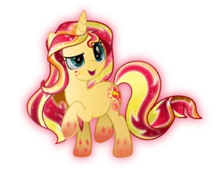 Size: 7272x5555 | Tagged: safe, artist:lincolnbrewsterfan, derpibooru import, sunset shimmer, crystal pony, unicorn, .svg available, crystallized, glow, rainbow power, rainbow power-ified, simple background, solo, transparent background, vector