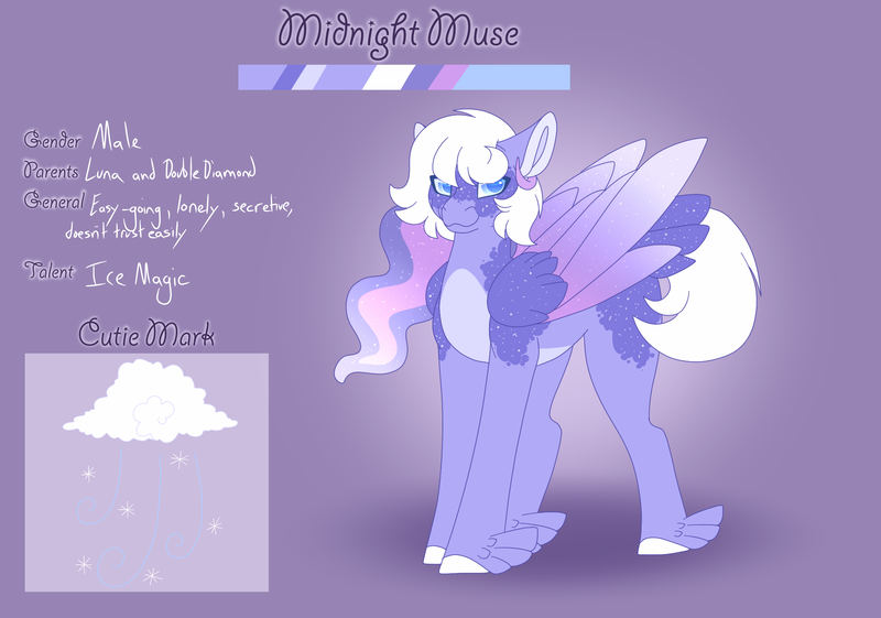 Size: 3500x2454 | Tagged: safe, artist:clay-bae, derpibooru import, oc, oc:midnight muse, pegasus, pony, feathered fetlocks, male, offspring, parent:double diamond, parent:princess luna, parents:lunadiamond, solo, stallion