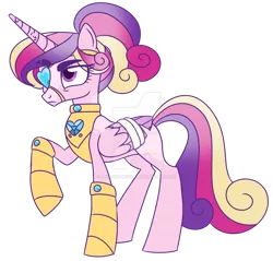 Size: 1280x1226 | Tagged: safe, artist:unicorn-mutual, derpibooru import, princess cadance, pony, armor, bandage, deviantart watermark, eyepatch, obtrusive watermark, simple background, solo, transparent background, watermark