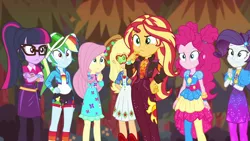 Size: 1920x1080 | Tagged: safe, derpibooru import, screencap, applejack, fluttershy, pinkie pie, rainbow dash, rarity, sci-twi, sunset shimmer, twilight sparkle, equestria girls, equestria girls series, sunset's backstage pass!, spoiler:eqg series (season 2), geode of empathy, geode of shielding, geode of sugar bombs, humane five, humane seven, humane six, magical geodes, music festival outfit